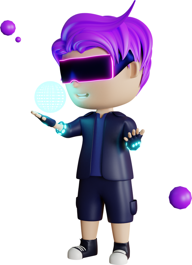 3d chibi man with vr metaverse